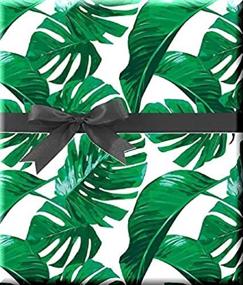 img 1 attached to 🎁 2-in-1 Green and White Palm Tree Gift Wrap Wrapping Paper Set-12ft Folded Sheet with 10 Gift Tags