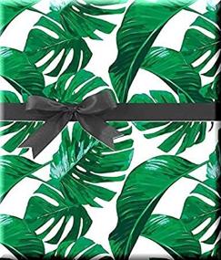 img 3 attached to 🎁 2-in-1 Green and White Palm Tree Gift Wrap Wrapping Paper Set-12ft Folded Sheet with 10 Gift Tags