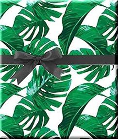 img 2 attached to 🎁 2-in-1 Green and White Palm Tree Gift Wrap Wrapping Paper Set-12ft Folded Sheet with 10 Gift Tags