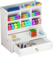 white desk organizer: spacious diy pen holder and desktop stationary storage rack for school, home, and office (b02) logo