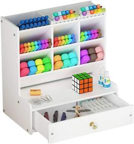 img 4 attached to White Desk Organizer: Spacious DIY Pen Holder and Desktop Stationary Storage Rack for School, Home, and Office (B02)
