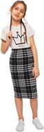 stylish and comfy: romwe girl's plaid knee 👗 length skirts - mid waist stretchy pencil midi skirts logo