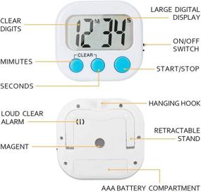 img 1 attached to Digital Kitchen Timer 4-Pack - Large Digits, Loud Alarm, Magnetic Backing, Stand, ON/OFF Switch - Ideal for Cooking, Gaming, Exercise, Office - White