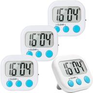 digital kitchen timer 4-pack - large digits, loud alarm, magnetic backing, stand, on/off switch - ideal for cooking, gaming, exercise, office - white logo