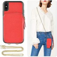 🔴 red zipper leather wallet case for iphone xs and x, zve iphone x credit card holder crossbody chain handbag purse shockproof protective cover, 5.8 inch logo