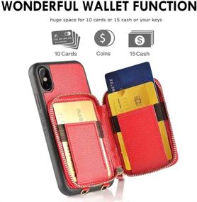 img 2 attached to 🔴 Red Zipper Leather Wallet Case for iPhone Xs and X, ZVE iPhone X Credit Card Holder Crossbody Chain Handbag Purse Shockproof Protective Cover, 5.8 inch