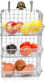 img 1 attached to Rustic Metal Wire Hanging Fruit Basket Shelves: Tiered Wall Mounted Over-the-Door Organizer for Kitchen, Bathroom, and Produce Storage - Towel Baskets, Fruit Stand, Snack Organizer, Z Basket Collection (Small)