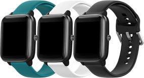 img 4 attached to 🌈 Versatile Replacement Bands for Letsfit ID205L ID205S Smart Watch - Soft Silicone Quick Release Wristbands in Vibrant Green, Black, and White