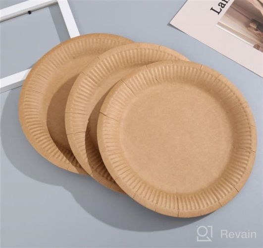 img 1 attached to 🍽️ Pack of 125 7-Inch Heavy-Duty Compostable Paper Plates - Eco-Friendly Sugarcane Fiber Bagasse Plates, Unbleached Brown, Biodegradable by Stack Man review by Reg Lin
