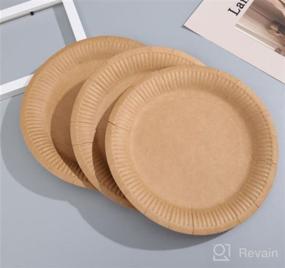 img 5 attached to 🍽️ Pack of 125 7-Inch Heavy-Duty Compostable Paper Plates - Eco-Friendly Sugarcane Fiber Bagasse Plates, Unbleached Brown, Biodegradable by Stack Man