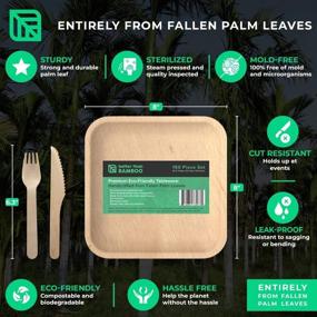 img 2 attached to 🌿 50 Pack of 8-Inch Disposable Square Palm Leaf Plates + 100 Cutlery (50 Forks, 50 Knives) - Superior to Bamboo or Wood Plates. Sturdy, 100% Compostable & Biodegradable Eco-Friendly Party Plates (8 Inch)