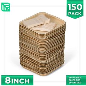 img 3 attached to 🌿 50 Pack of 8-Inch Disposable Square Palm Leaf Plates + 100 Cutlery (50 Forks, 50 Knives) - Superior to Bamboo or Wood Plates. Sturdy, 100% Compostable & Biodegradable Eco-Friendly Party Plates (8 Inch)