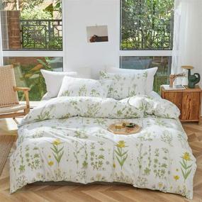 img 4 attached to 🌿 Joyreap 3pcs Botanical Comforter Set Full/Queen: Flowers n Leaves Print on Green Tint, All Season Soft Microfiber Bedding