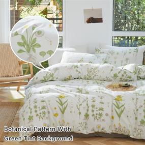 img 3 attached to 🌿 Joyreap 3pcs Botanical Comforter Set Full/Queen: Flowers n Leaves Print on Green Tint, All Season Soft Microfiber Bedding