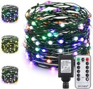 er chen color changing led fairy lights with remote control - 39.5ft 100 led green copper wire plug-in string lights, 8 modes christmas lights with timer for bedroom, patio, garden, yard - warm white & multicolor logo