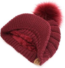 img 2 attached to ❄️ MIRMARU Women's Ribbed Knit Visor Brim Pom Pom Beanie Hat - Soft, Warm, and Plush Lined