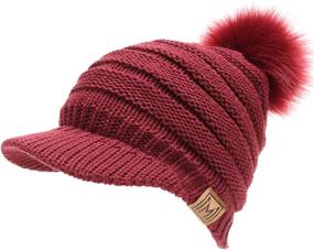 img 3 attached to ❄️ MIRMARU Women's Ribbed Knit Visor Brim Pom Pom Beanie Hat - Soft, Warm, and Plush Lined