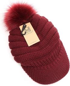 img 1 attached to ❄️ MIRMARU Women's Ribbed Knit Visor Brim Pom Pom Beanie Hat - Soft, Warm, and Plush Lined