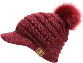 img 4 attached to ❄️ MIRMARU Women's Ribbed Knit Visor Brim Pom Pom Beanie Hat - Soft, Warm, and Plush Lined