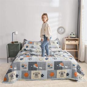 img 3 attached to 🏀 Twin Size Lightweight Boys Sports Theme Bedspread Coverlet Set - Patchwork Quilts with Football, Rugby, Basketball, Baseball, and Soccer Ball Prints - Reversible Quilt Sets with 3 Pieces and Matching Pillow Shams