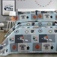 🏀 twin size lightweight boys sports theme bedspread coverlet set - patchwork quilts with football, rugby, basketball, baseball, and soccer ball prints - reversible quilt sets with 3 pieces and matching pillow shams logo