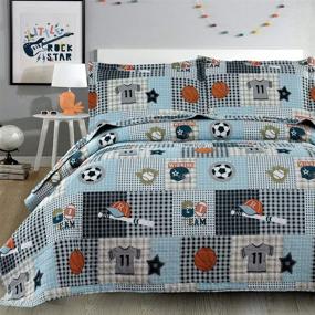 img 4 attached to 🏀 Twin Size Lightweight Boys Sports Theme Bedspread Coverlet Set - Patchwork Quilts with Football, Rugby, Basketball, Baseball, and Soccer Ball Prints - Reversible Quilt Sets with 3 Pieces and Matching Pillow Shams