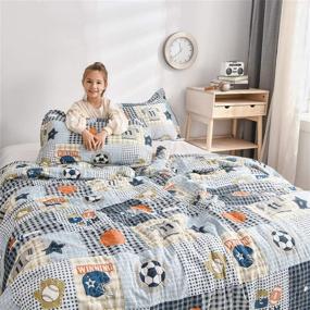 img 2 attached to 🏀 Twin Size Lightweight Boys Sports Theme Bedspread Coverlet Set - Patchwork Quilts with Football, Rugby, Basketball, Baseball, and Soccer Ball Prints - Reversible Quilt Sets with 3 Pieces and Matching Pillow Shams