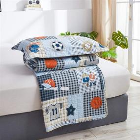 img 1 attached to 🏀 Twin Size Lightweight Boys Sports Theme Bedspread Coverlet Set - Patchwork Quilts with Football, Rugby, Basketball, Baseball, and Soccer Ball Prints - Reversible Quilt Sets with 3 Pieces and Matching Pillow Shams