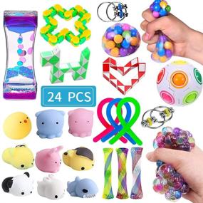 img 4 attached to 🧩 Sensory Fidget Toys Set 24 Pack for Stress and Anxiety Relief, Bundle for Kids and Adults - Mochi Squishies, Marble and Mesh Figetget Toys - ADHD Autism Tools