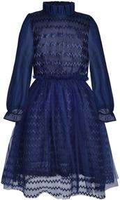 img 4 attached to 👗 Bonny Billy Girls' Long Sleeve Ruffle Neck Lace Party Dress for Girls