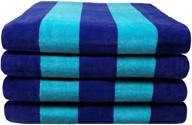 🧊 premium black & white brands velour towel set - indigo blue/turquoise cabana stripe - 4 piece (30x60 425 gsm) logo