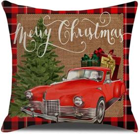 img 3 attached to 🎄 ULOVE LOVE YOURSELF 4-pack Merry Christmas 18x18 Inch Pillowcases: Farmhouse Rustic Buffalo Plaids Throw Cushion Covers with Red Truck, Xmas Tree, Deer, Snowman & Santa Claus Square Pillow Covers