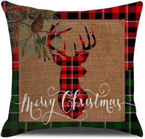 img 1 attached to 🎄 ULOVE LOVE YOURSELF 4-pack Merry Christmas 18x18 Inch Pillowcases: Farmhouse Rustic Buffalo Plaids Throw Cushion Covers with Red Truck, Xmas Tree, Deer, Snowman & Santa Claus Square Pillow Covers