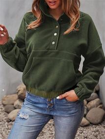 img 3 attached to 👚 CFLONGE Women's Casual Long Sleeve Button Down Sweatshirt Lapel Polar Fleece Pullover - Lightweight Solid Color Outwear