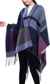 img 3 attached to 🧣 Stylish Women's Wrap Pashmina Poncho Cape with Tassels: Chic Wool-Like Shawl Perfect for Layering