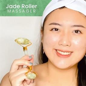 img 3 attached to 🌿 KKOCH BEAUTY Gua Sha & Jade Face Roller Set – Face Massager for Glowing, Anti-aging Skin. Helps Reduce Wrinkles & Puffiness. Made with 100% Natural Jade Stone. Includes Spa Headband. Ideal Skin Care and Gift for Women