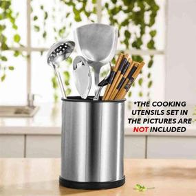 img 1 attached to 🔁 Stainless Steel Kitchen Utensil Holder - Rotating & Fingerprint Resistant