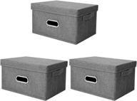 🗄️ anminy large gray storage boxes with handles, removable lids, foldable design, pp plastic board, lidded cotton linen home storage cubes bins baskets, ideal for closet, clothes, toys organization - set of 3 logo