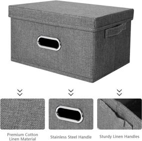 img 1 attached to 🗄️ ANMINY Large Gray Storage Boxes with Handles, Removable Lids, Foldable Design, PP Plastic Board, Lidded Cotton Linen Home Storage Cubes Bins Baskets, Ideal for Closet, Clothes, Toys Organization - Set of 3