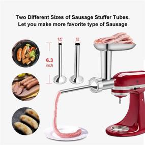 img 1 attached to 🔪 Metal Food Grinder Attachment for KitchenAid Stand Mixers - Includes 2 Sausage Stuffer Tubes, 3 Grinding Blades, and 3 Grinding Plates - Meat Processor Accessories