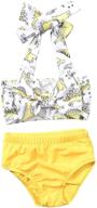 👶 adorable 2pcs baby girls halter bowknot tube top+floral short bottoms swimwear set - perfect for the beach or pool logo