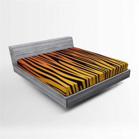 img 2 attached to 🐅 Lunarable Animal Print Full Size Fitted Sheet, Vertical Curvy Lines Striped Tiger Skin Pattern Print Illustration, Soft Decorative Bedding with All-Round Elastic Pocket, Orange and Black