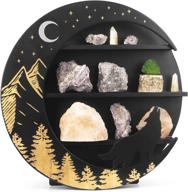 moon shelf featuring howling wolf - exquisite floating solid pine wood décor for rooms, walls or stands, ideal for home display of precious stones and essential oils (black) logo