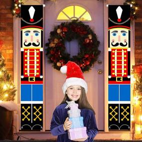 img 3 attached to 🎅 LAUJOY Nutcracker Christmas Decorations - Outdoor Xmas Decor - Life Size Soldier Model Nutcracker Banners for Front Door Porch Garden Indoor Exterior Kids Party Yard Gate - 1 Pair, Dimensions: 32x180cm