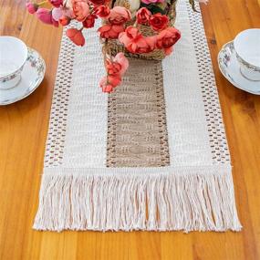 img 1 attached to 🌿 OurWarm Macrame Table Runner: Natural Burlap & Lace Boho Decor for Wedding, Bridal Shower, Home Dining - 12x108 Inch