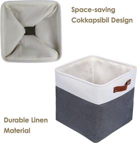 img 1 attached to 🗄️ Light Grey and White Fabric Foldable Storage Bins - 3 Pack 13x13x13 with Handles for Home Office Shelf, Clothes, Toys - Collapsible Storage Basket Cube by WANMEI