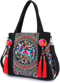 img 3 attached to 👜 Canvas Handbag Crossbody Shoulder Tote Bag with Embroidered Tassels