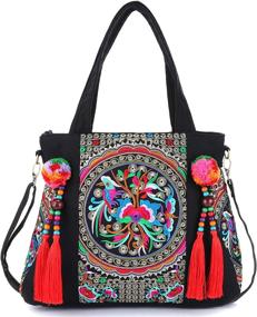 img 4 attached to 👜 Canvas Handbag Crossbody Shoulder Tote Bag with Embroidered Tassels