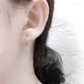 img 3 attached to 🌟 Hypoallergenic Small Sterling Silver Cubic Zirconia Huggie Sleeper Earrings for Women and Girls - Adorned with Charms: Star, Love Heart, Key, Feather - Stylish Drop Dangle Cuff Cartilage Helix Stud - Multiple Dainty Jewelry Options Available