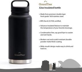 img 3 attached to 🌫️ 32oz GrandTies Stainless Steel Water Bottle – Wide Mouth Insulated Sports Canteen, Reusable Metal Water Bottles for Men and Women – Midnight Black, Coldest Travel Water Bottle